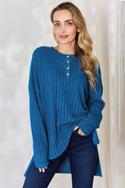 Ribbed High-Low Long Sleeve T-Shirt 