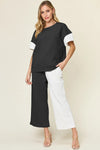 Texture Contrast T-Shirt & Wide Leg Pants Set