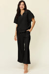 Texture Half-Zip Short Sleeve Top & Drawstring Pants Set