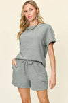 Texture Short Sleeve T-Shirt & Drawstring Shorts Set